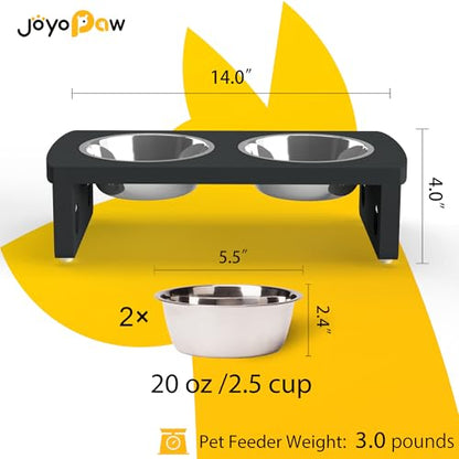 Elevated Dog Bowls, Bamboo Raised Dog Bowl for Small Dogs & Cats, with 2 Stainless Steel Bowls (4'' Tall-20oz Bowl, Black) - color: Black, size: Small: 4'' Tall-20 oz Bowl
