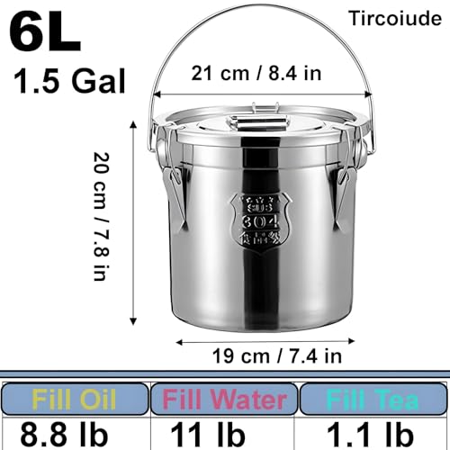 6L/1.6 Gal Airtight Metal Canisters with Lids, 304 Stainless Steel Dog Food Storage Container for Household Bar Restaurants Flour Container (Handheld) - size: Handheld 6L/1.6gal