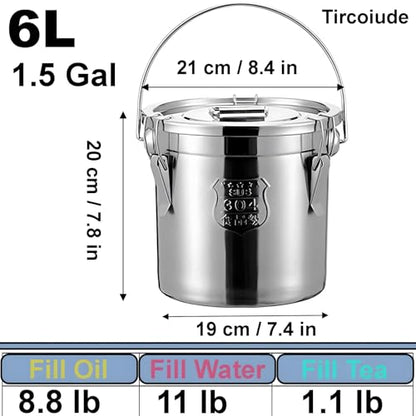 6L/1.6 Gal Airtight Metal Canisters with Lids, 304 Stainless Steel Dog Food Storage Container for Household Bar Restaurants Flour Container (Handheld) - size: Handheld 6L/1.6gal