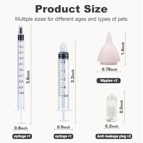 Pet Feeding Kit, Kitten Bottle Feeding Kit, Newborn Kitten Supplies, Fit for Feeding Newborn Puppies, Kitten, Squirrel, Rabbit, Hamster, 2 Pet Nipple