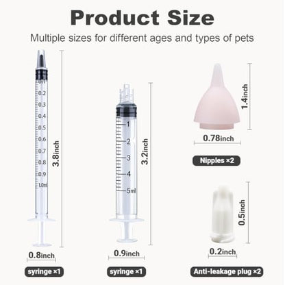 Pet Feeding Kit, Kitten Bottle Feeding Kit, Newborn Kitten Supplies, Fit for Feeding Newborn Puppies, Kitten, Squirrel, Rabbit, Hamster, 2 Pet Nipple