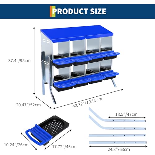 Chicken Nesting Box with Roll Away Design, 2-Layer Hen Nesting Boxes with Legs and Removable Lid, Easy Egg Collection, Cleanable Pull-Out Roosting Box for Chickens - color: Blue, size: 8 holes with legs