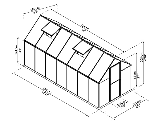 Palram - Canopia 6x14 Greenhouse Kit, Hobby Walk-In Twin-Wall UV Polycarbonate Heavy Duty Aluminum Frame, Lockable Door, Adjustable Roof Vent, Rain Gutters, Galvanized Steel Base, Mythos (Gray) - color: Silver, size: 6 Ft. x 14 Ft.