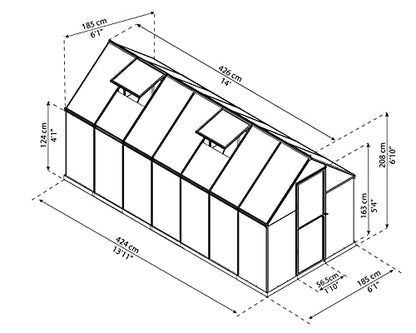 Palram - Canopia 6x14 Greenhouse Kit, Hobby Walk-In Twin-Wall UV Polycarbonate Heavy Duty Aluminum Frame, Lockable Door, Adjustable Roof Vent, Rain Gutters, Galvanized Steel Base, Mythos (Gray) - color: Silver, size: 6 Ft. x 14 Ft.