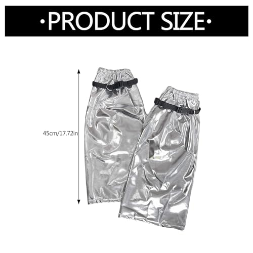 Women Metallic Silver Flared Leg Warmer Aesthetic Fashion Punk Buckled Garters Strap Baggy Leg Socks