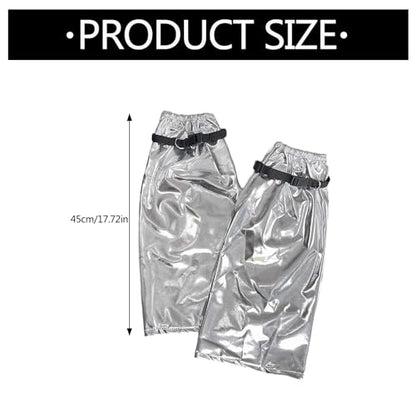 Women Metallic Silver Flared Leg Warmer Aesthetic Fashion Punk Buckled Garters Strap Baggy Leg Socks