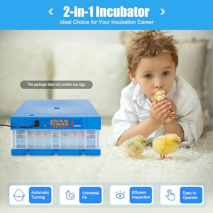 48 Egg Incubators for Hatching Eggs, Automatic Temperature Control Egg Incubator, AC110V/DC12V Digital Display Incubator with Auto Turning & Humidity Control for Duck Eggs Goose Eggs