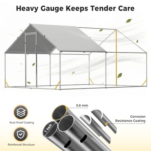 CAMMOO Metal Chicken Coop with Run, 13.1x9.8x6.6ft, Walk-in Chicken Run for Yard with Cover, Upgrade Double Lock & Rust-Proof Mesh, Stainless Steel Ties, Easy Assembly, Chicken Pen for Ducks, Rabbits - size: 13.1'L x 9.8'W x 6.6'H
