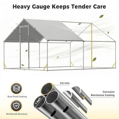 CAMMOO Metal Chicken Coop with Run, 13.1x9.8x6.6ft, Walk-in Chicken Run for Yard with Cover, Upgrade Double Lock & Rust-Proof Mesh, Stainless Steel Ties, Easy Assembly, Chicken Pen for Ducks, Rabbits - size: 13.1'L x 9.8'W x 6.6'H