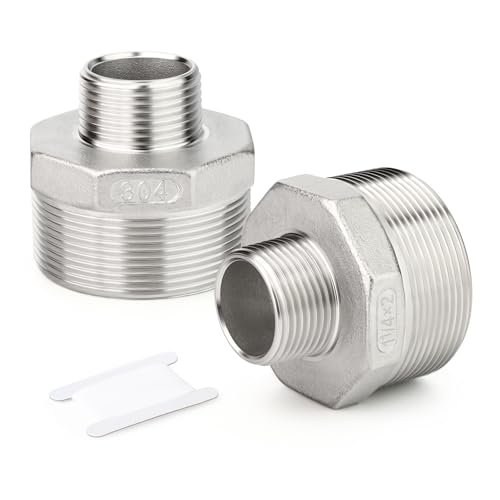 TAISHER 2PCS Cast 304 Stainless Steel Hex Nipple, Reducer Pipe Fitting 2" NPT Male x 1-1/4" NPT Male - size: 2" NPT x 1-1/4" NPT