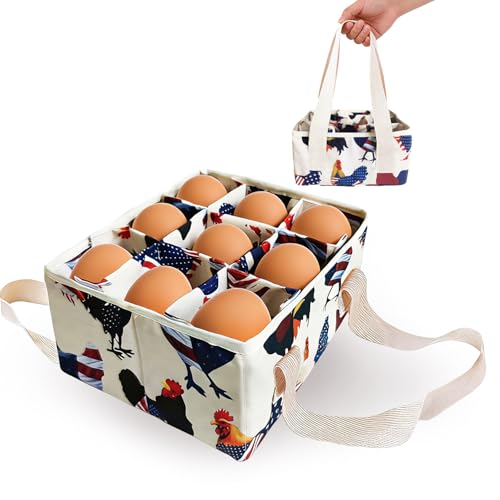 Eggs Collecting Basket, Durable Canvas Egg Basket with Plastic Board, 9-Pouch Chicken Egg Holder Bag for Gathering Fresh Eggs, Egg Gathering Basket and Multipurpose Chicken Holder Bag (American flag) - color: American flag