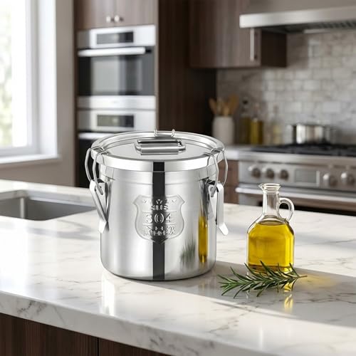 304 Stainless Steel Airtight Storage Bucket with Lid, Food Grade Sealed Canister for Kitchen, Rice, Flour, Grain, Pet Food, Waterproof Camping Storage Container(21L/5.5Gal) - size: 21L/5.5Gal