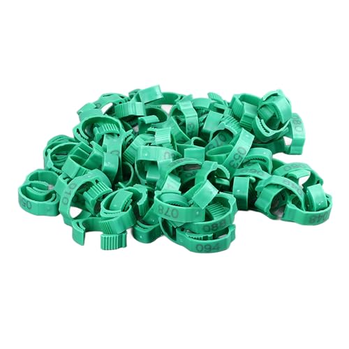 SUNGOOYUE 100 Pcs Chicken Leg Rings Plastic Numbered Poultry Identification Bands Clip On Round Ankle for Chickens Ducks Hens Breeders Farm Flock Tracking (100Pcs Green Rings with Number Markers) - color: 100Pcs Green Rings with Number Markers