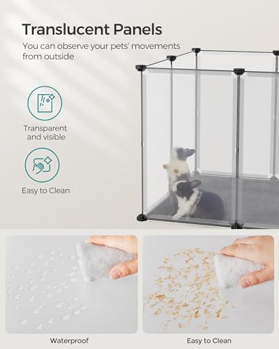 SONGMICS Pet Playpen with Floor, Small Animal Pen, Pet Fence Indoor, DIY Plastic Enclosure for Hamsters, Hedgehogs, 57.1 x 28.3 x 22.4 Inches, White ULPC007W01 - color: White, style: 20 Panels - 57.1"L x 28.3"W x 22.4"H