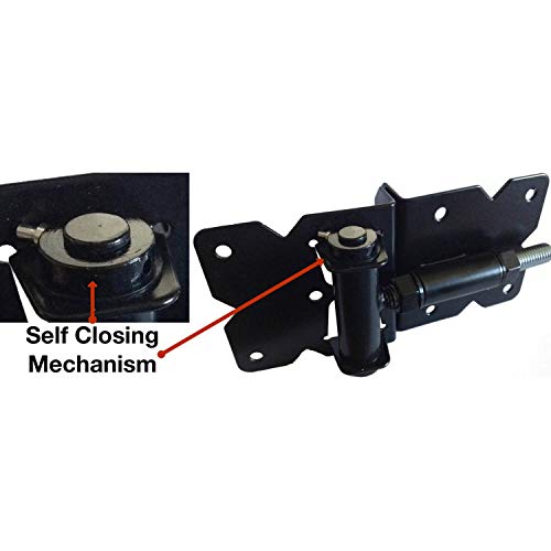 Self-Closing Vinyl Fence Gate Hardware Kit - Black, Single Gate, Includes 2 Hinges, 1 Lockable Latch with Screws (Lockable Both Sides), Case of 6 - size: Self Close Black Kit - Case - 6 Count