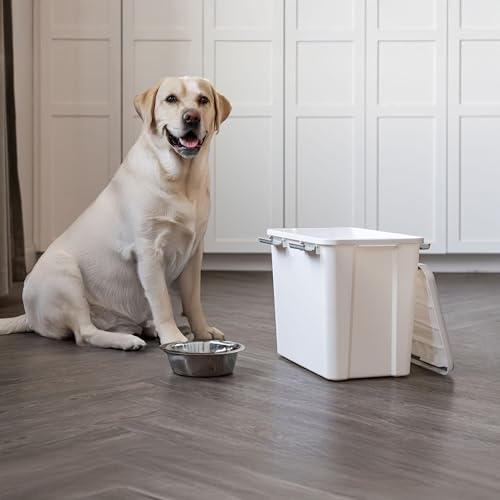 IRIS USA Stackable Dog Food Storage Container with 2 Cup Scoop, 4 Secure Latches, Fits up to 30 lbs, Pet Dry Food Bin, Gasket Seal Lid, BPA Free, Stackable, Easy Measure, White - color: White/Gray
