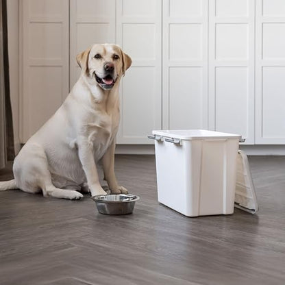 IRIS USA Stackable Dog Food Storage Container with 2 Cup Scoop, 4 Secure Latches, Fits up to 30 lbs, Pet Dry Food Bin, Gasket Seal Lid, BPA Free, Stackable, Easy Measure, White - color: White/Gray
