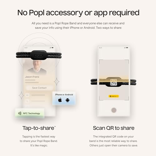 Authentic Patented Popl Bracelet™ (Avoid Fake Knockoffs) - Smart NFC Networking Card - Simply Tap to Exchange Contact Info, Capture Leads, & Manage Contacts (Black Rope Style) - color: Black Rope Style