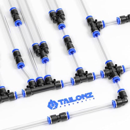 TAILONZ PNEUMATIC 1/2 Inch od Push to Connect Fittings Pneumatic Fittings Kit 5 Spliters+5 Elbows+5 tee+5 Straight+5 PPF+5 PP (30 pcs) - size: 1/2" OD
