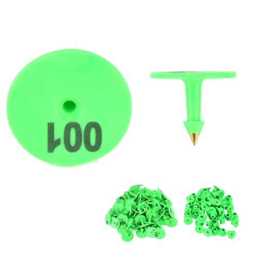 100PCS Cattle Ear Tags Numbered 001-100, Anti Dropping Round Ear Tag for Cattle, Sheep, Pig, Deer Farm Animal Identification Ear Tags (Green)