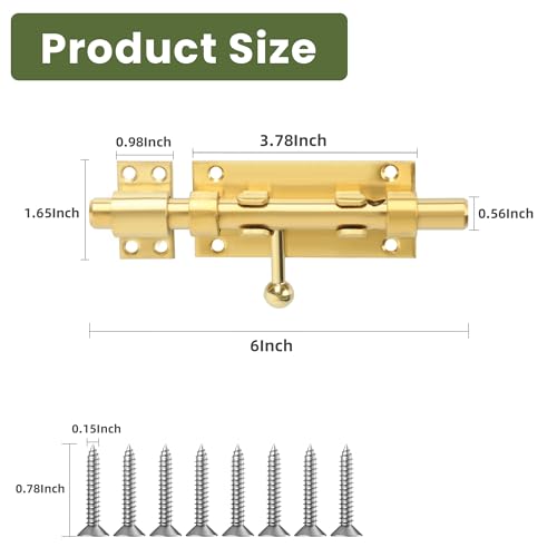 Alise Slide Lock SUS304 Stainless Steel Gate Latch, Slide Bolt Latch,Thickened Heavy Door Latch Lock,6 Inch Black Barrel Bolt Latch, Security Slide Latch Lock Gold - color: Gold, size: 6 Inch (Regular)