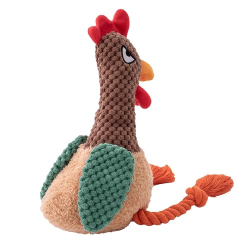 Plush Chicken Dog Toy with Squeaker, Interactive Rope Legs for Small and Medium Dogs, Multicolor Tug and Fetch Chew Rooster Toy - color: Brown Rooster