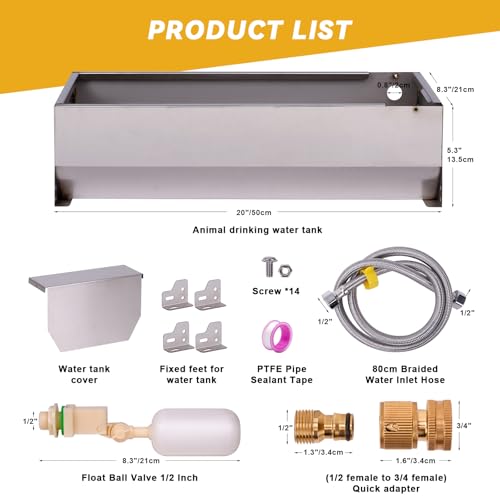Automatic Livestock Water Trough Stainless Steel Animal Drinking Water Bowl Dispenser with Float Valve Kit Large Capacity Outdoor Animal Self Filling Horse Trough for Dog Horse Pig Cow Goat