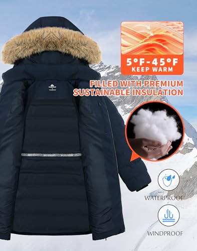 Pioneer Camp Women's Winter Coats Warm Thicken Long Puffer Jacket Waterproof Quilted Parka with Removable Faux Fur Hood - color: Pink Haze, size: Small