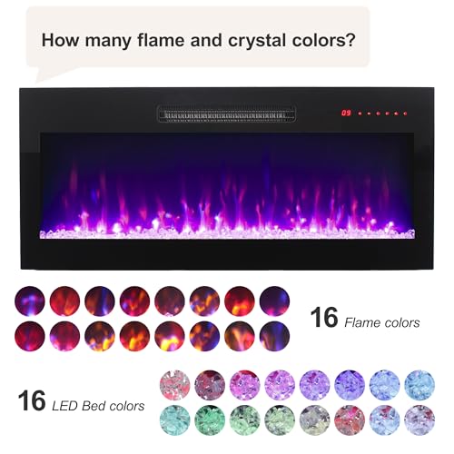 36" Electric Fireplace, Wall Fireplace Electric with Remote Control, 16 Adjustable Flame Colors, Freestanding/Wall Mounted/Recessed, 1400W Fireplace Insert Heater, Timer, Thermostat - size: 36 Inch Standard
