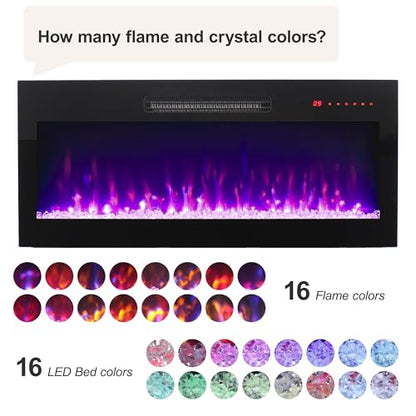 36" Electric Fireplace, Wall Fireplace Electric with Remote Control, 16 Adjustable Flame Colors, Freestanding/Wall Mounted/Recessed, 1400W Fireplace Insert Heater, Timer, Thermostat - size: 36 Inch Standard