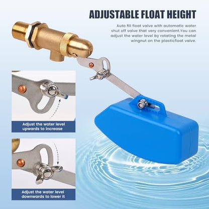 Float Valve 1/2 Inch Brass Pool Auto Fill Float Valve for Water Stock Tank Trough Water Level Control Livestock Trough Pond Switch Adjustable Fountain Pool Filler