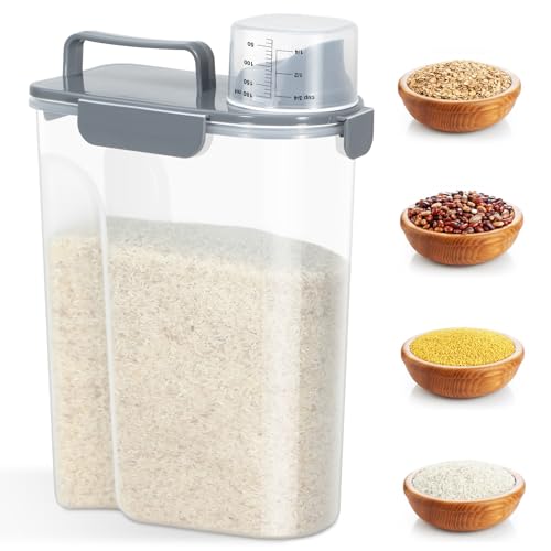 TBMAXS Rice Storage Container 10 Lbs, Airtight Food Dispenser with Large Spout and Cup for Pet Dog Cat Food Storage 7 Lbs - color: Grey-10L