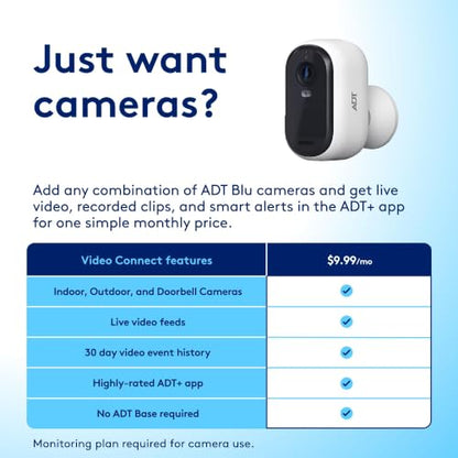 ADT Blu Outdoor Camera, 2K Video, Rechargeable Battery, Spotlight, Night Vision, Weather Resistant, Smart Detection - Compatible with ADT Blu Systems, Subscription Required