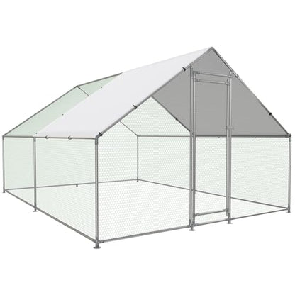NUGRIART Large Metal Chicken Coop Walk-in Poultry Cage with Water-Resident and Anti-UV Cover Duck Rabbit Cat House Outdoor Chicken Run Pen with Spire Shaped Cage - size: 157.5"L x 118.0"W x 79.0"H