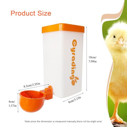 Automatic Waterer System Chick Feeder and Drinker Cups 1L Hanging Automatic Fill Poultry Watering Cup Used for Cages (Orange, 2)