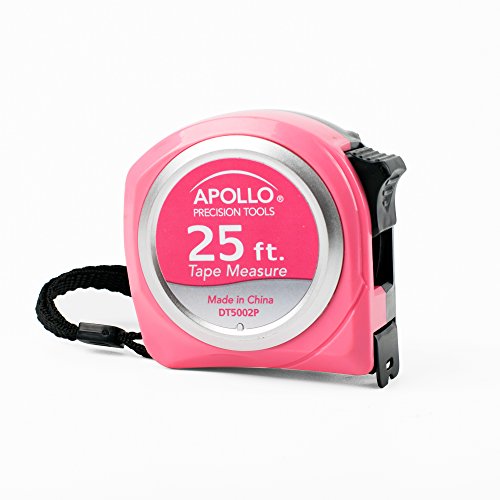 Apollo Tools Measuring Tape, 25 Foot Tape Measure with Retractable Blade, Fraction Markings, 1 Inch Nylon Blade, 8 Foot Standout, Lock Button and Belt Clip - Pink Ribbon - Pink - DT5002P - color: Red