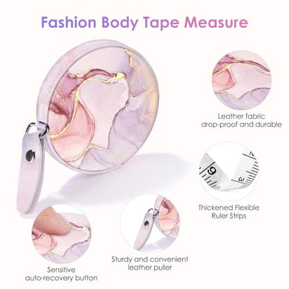 Sewing Tape Measure，Colour Printed Small Retractable Soft Measuring Tape for Tailor Cloth Fabric Body Measurements. - color: Pink Marble
