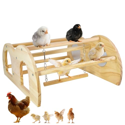 Chicken Perch, Natural Wood Chicken Roosting Perch, Hand-Polished Chick Roosting Bar, Sturdy Solid Wood Stand Fits Birds' Gripping Instinct, Durable Poultry Accessories (Medium, Swing & Mirror) - size: Swing & mirror
