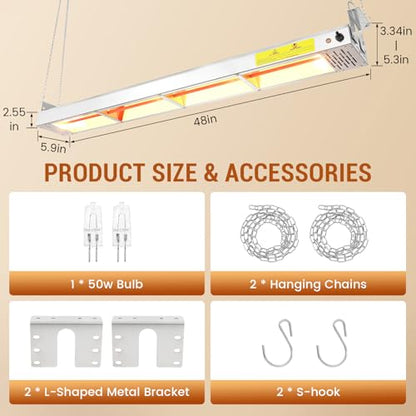 48-Inch Food Heat Lamp - 1350W Commercial Food Warmer Lamp Overhead Stainless Steel Catering Heat Lamps Electric Strip Heater for Restaurant Buffet Parties Kitchen, Silver 115V - color: Silver, size: 48 Inch