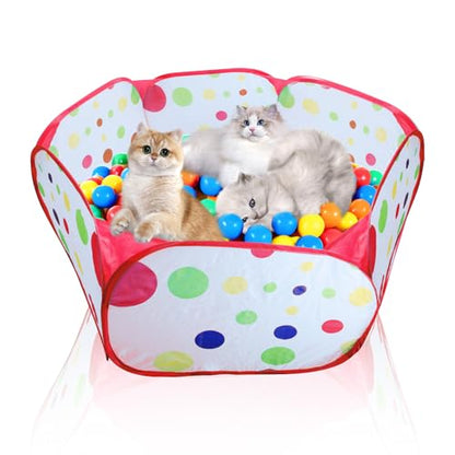 Cat Ball Pit, Pop Up Ball Pits Tent，Cat Enrichment Toys，Suitable for Indoor and Outdoor Activities (39.37inches in Diameter,No Ball Included) (Red) - color: Red