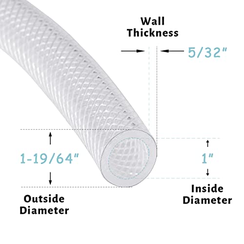 DAVCO 1" ID × 25ft Heavy Duty Braided Clear Plastic Vinyl Tubing & Clamp | Flexible High Pressure Reinforced PVC Plastic Tube Hose, Non-toxic, BPA Free, with 2 Stainless Clamps - size: 1"ID, style: 25 Feet