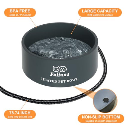 Large Heated Water Bowl, Outdoor Heated Dog Bowl with Chew Resistant Power Cord, Thermal Bowl Provide Drinkable Water in Winter, Heated Pet Bowl for Cat Rabbit Chicken Duck Squirrel 0.85 Gal