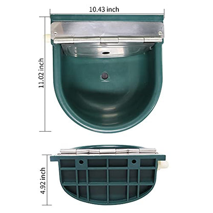 Automatic Water Bowl Plastic Livestock Stainless Steel Cover Waterer Dog Drinking Cattle Horse Drinker with Float Valve & Drain Plug & 1/2 Inch Pipe (Green)