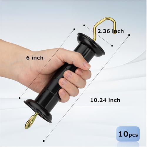 10 Pcs Plastic Electric Fence Gate Handle Insulators, Gate Handle with Spring, Outdoor Black Stainless Steel Plastic Fence Gate Handle, Gate Connector, Electric Fence Wire Handle