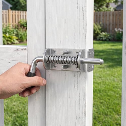 6.5 Inch Spring Loaded Latch Pin, Heavy Duty Metal Barrel Bolt Door Lock with Powder Coated Finish, 12mm Thick Gate Latch for Sheds, Utility Trailers and Corral Gates