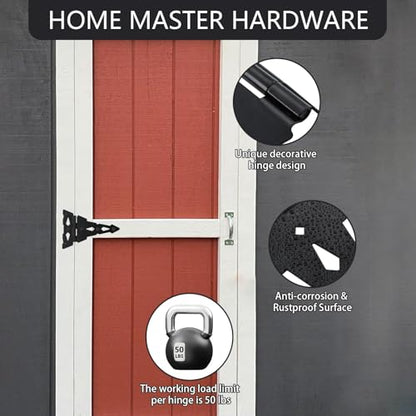 HOME MASTER HARDWARE 8 Inch Heavy Duty Decorative T Hinge Shed Storage Gate Barns Tee Hinges with Screws Black Finish 4 Pack