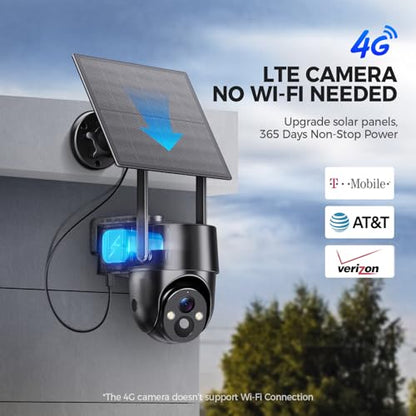Solar Powered Outdoor Security Camera, 360° View Solar Powered WiFi, 2K HD, Night Vision, Motion Detection, Black