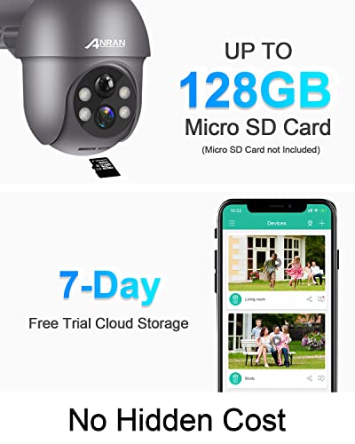 ANRAN Security Camera Wireless Outdoor with 360° View, 2K Solar Outdoor Camera with Smart Siren, Spotlights, Color Night Vision, PIR Human Detection, Pan Tilt Control, 2-Way Talk, IP65, Q1 Grey - color: Gray