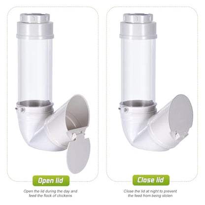 6Lbs PVC Poultry Gravity Feeder Large Hanging Automatic Chicken Feeder Port | Chicken Feeder No Waste with Lid and Visual Tube Poultry Hanging Chicken Coop Feeder Port for Quails,Ducks,Turkeys,Geese