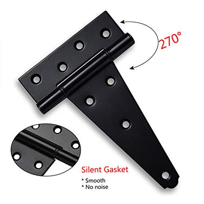 Gate Hardware Kit Heavy Duty,with Self Locking Gate Latch,6 inch T Strap Gate Hinges and 10 inch Gate Door Handle Pull,Shed Door Hardware Set for Wooden Vinyl Fence,Gate,Farm,Garden,Black Finish